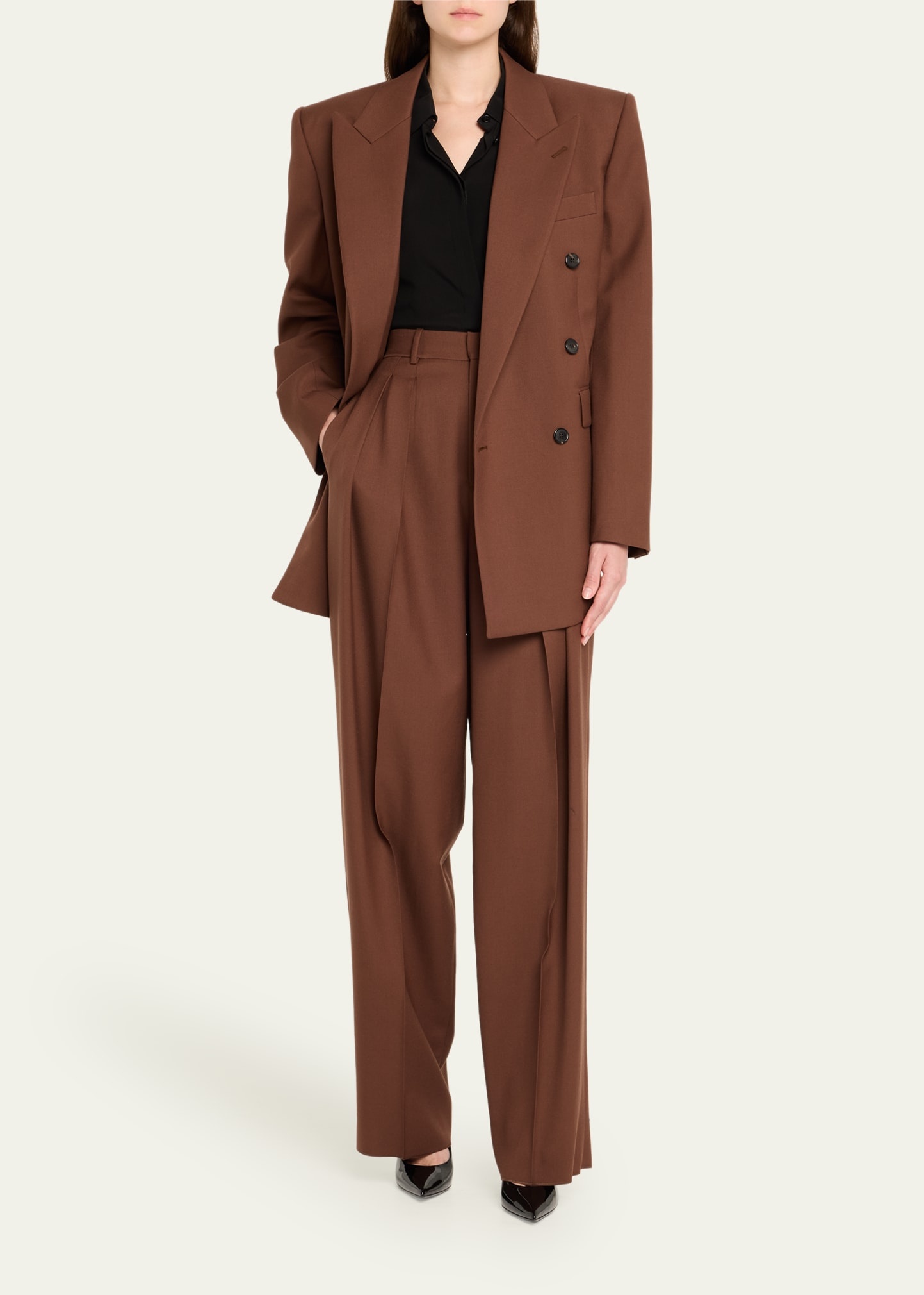 Double-Breasted Strong-Shoulder Blazer - 2