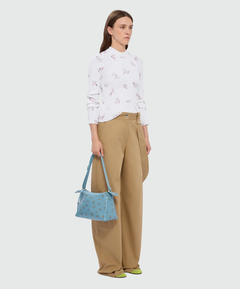 White ribbed techno-viscose top with "Cracked Flowers Bouquet" print 4
