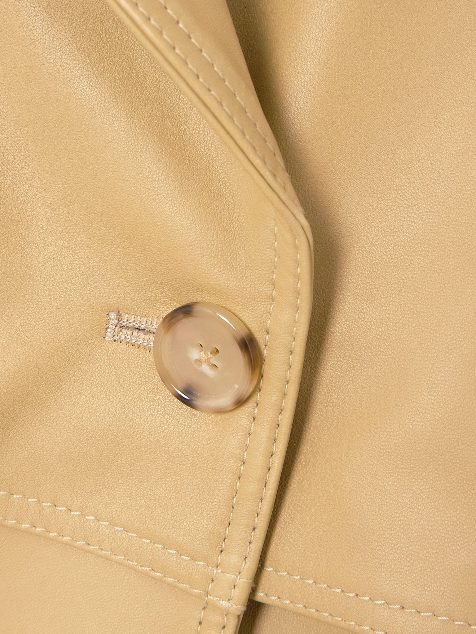 Double-breasted belted layered leather jacket Sand - 5