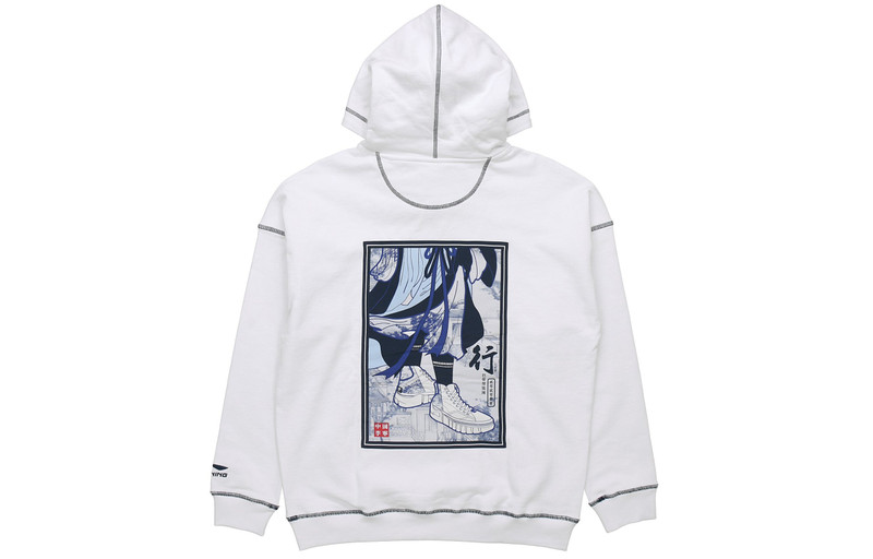 Li-Ning Li-Ning Paris Catwalk Loose Pullover Hoodie 'White Black' AWDQ257-1 outlook
