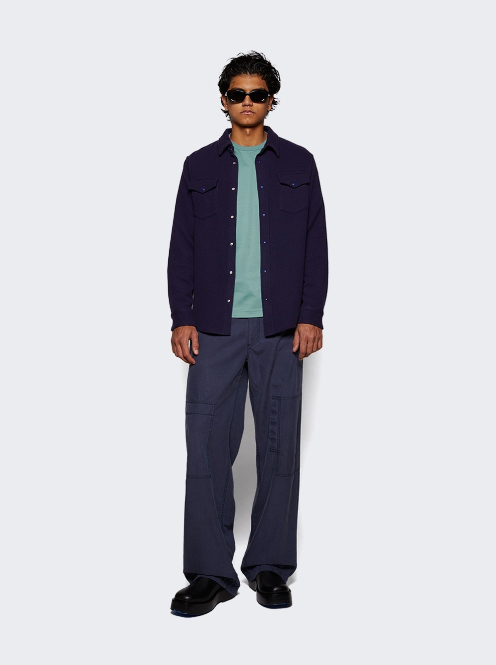 Midnight Sea Solid Cashmere Shirt Lapis Lazuli - 2