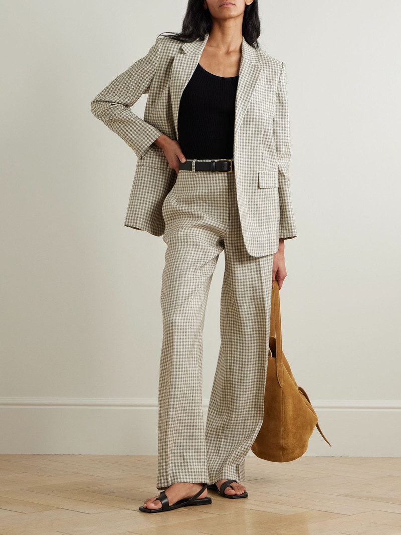 Theory Checked linen-blend wide-leg pants Cream outlook