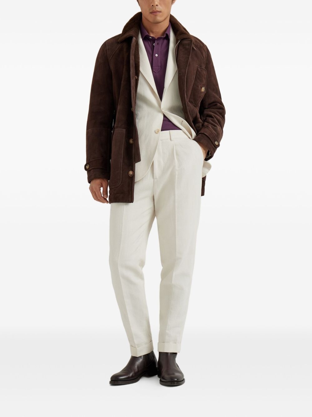 shearling single-breasted coat - 2