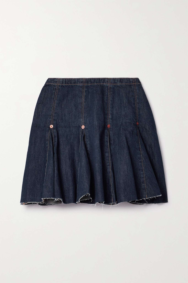 Flounce pleated frayed denim mini skirt 1