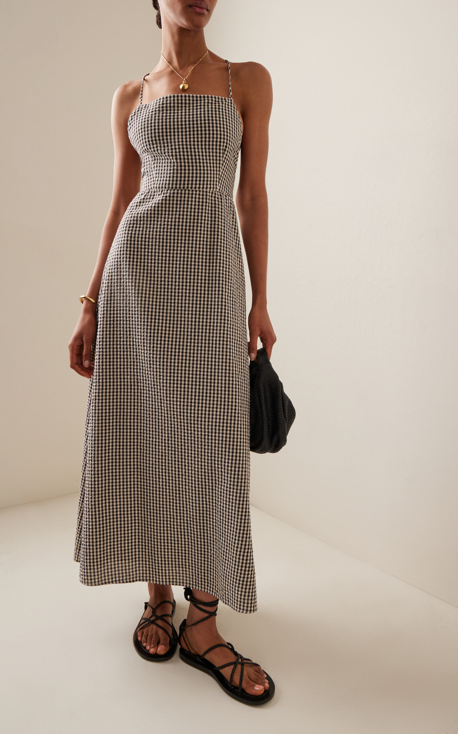 Lori Open-Back Gingham Cotton Maxi Dress black - 2