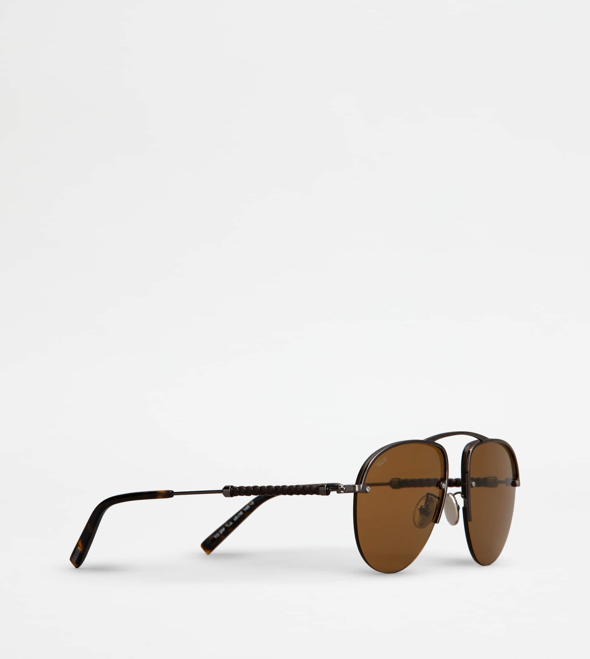 PILOT SUNGLASSES WITH TEMPLE IN LEATHER - GREY - 3