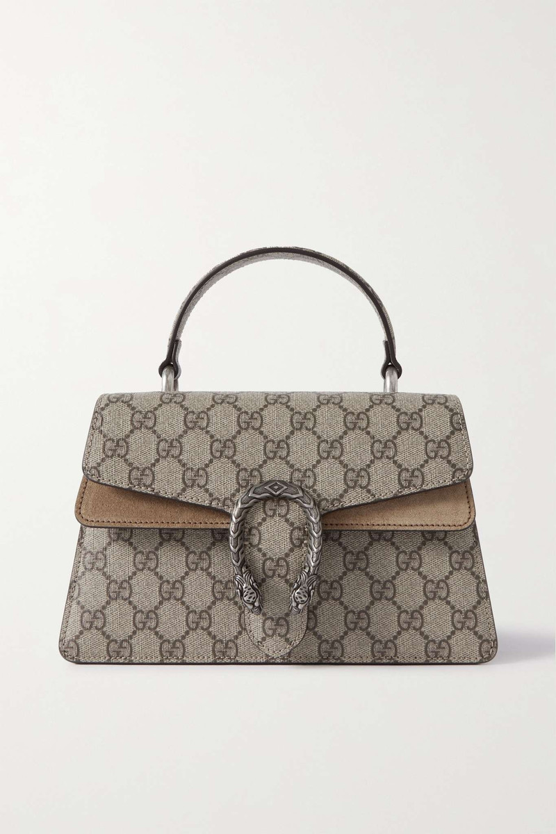 Dionysus embellished suede-trimmed printed coated-canvas shoulder bag - 1