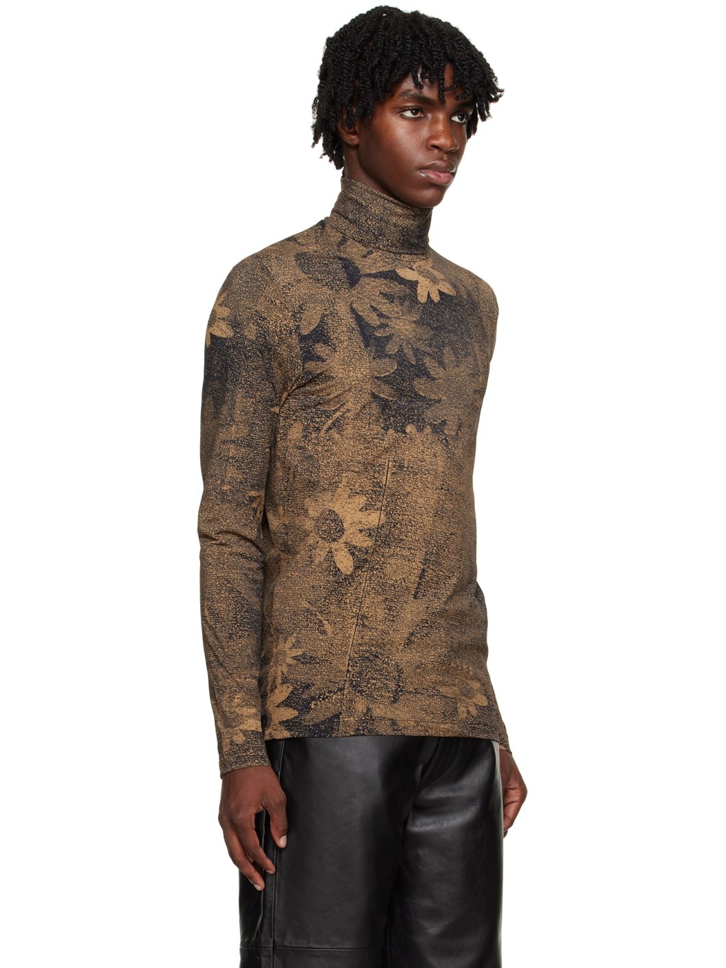 Brown Floral Turtleneck - 2