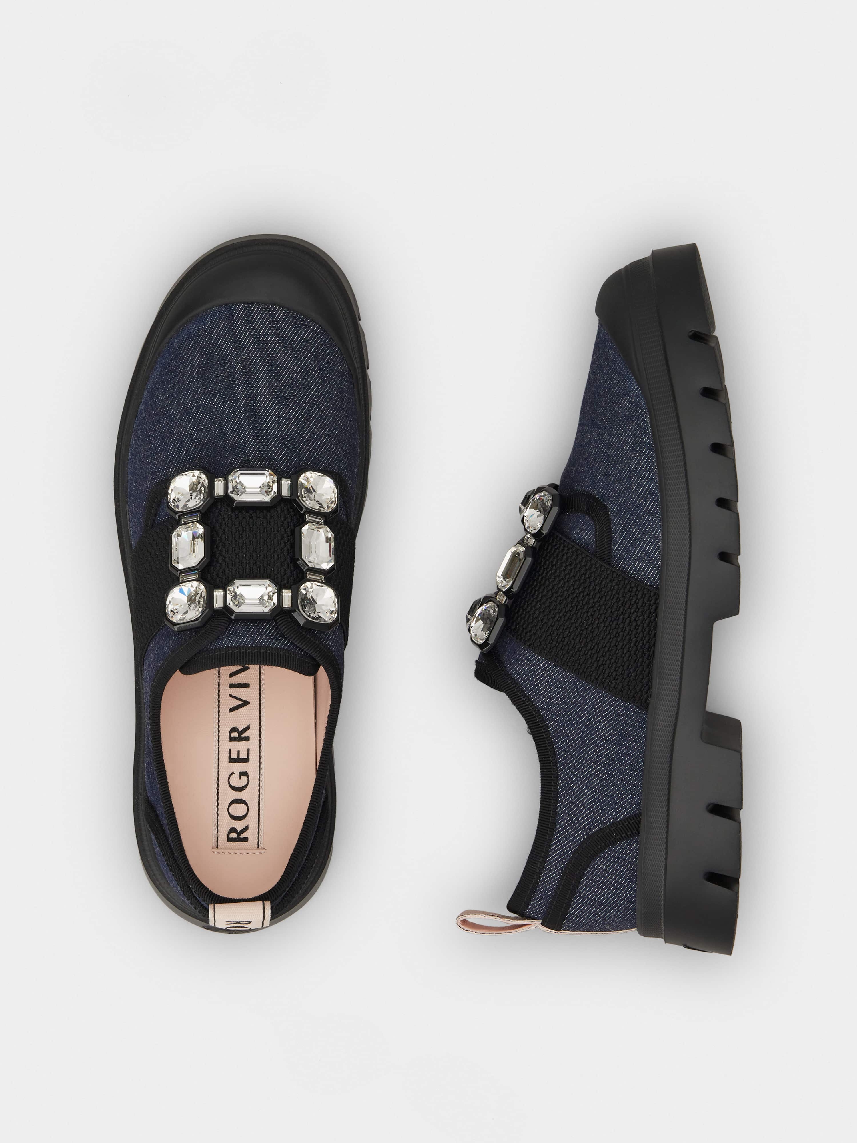 Walky Viv' Strass Buckle Sneakers in Denim - 7