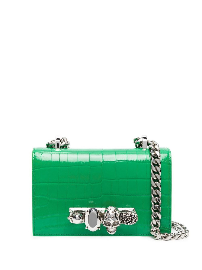 Jewelled crocodile-embossed shoulder bag 1