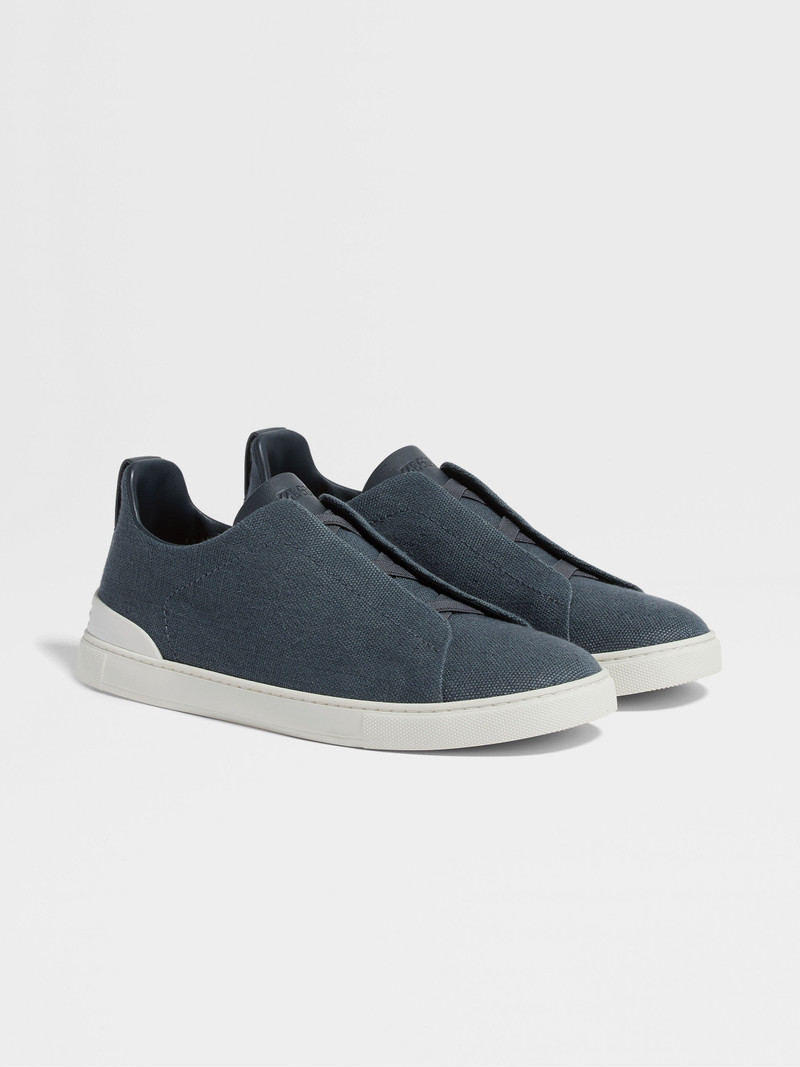 DARK TEAL BLUE COTTON LINEN 및 LEATHER TRIPLE STITCHTM 스네이크 - 1