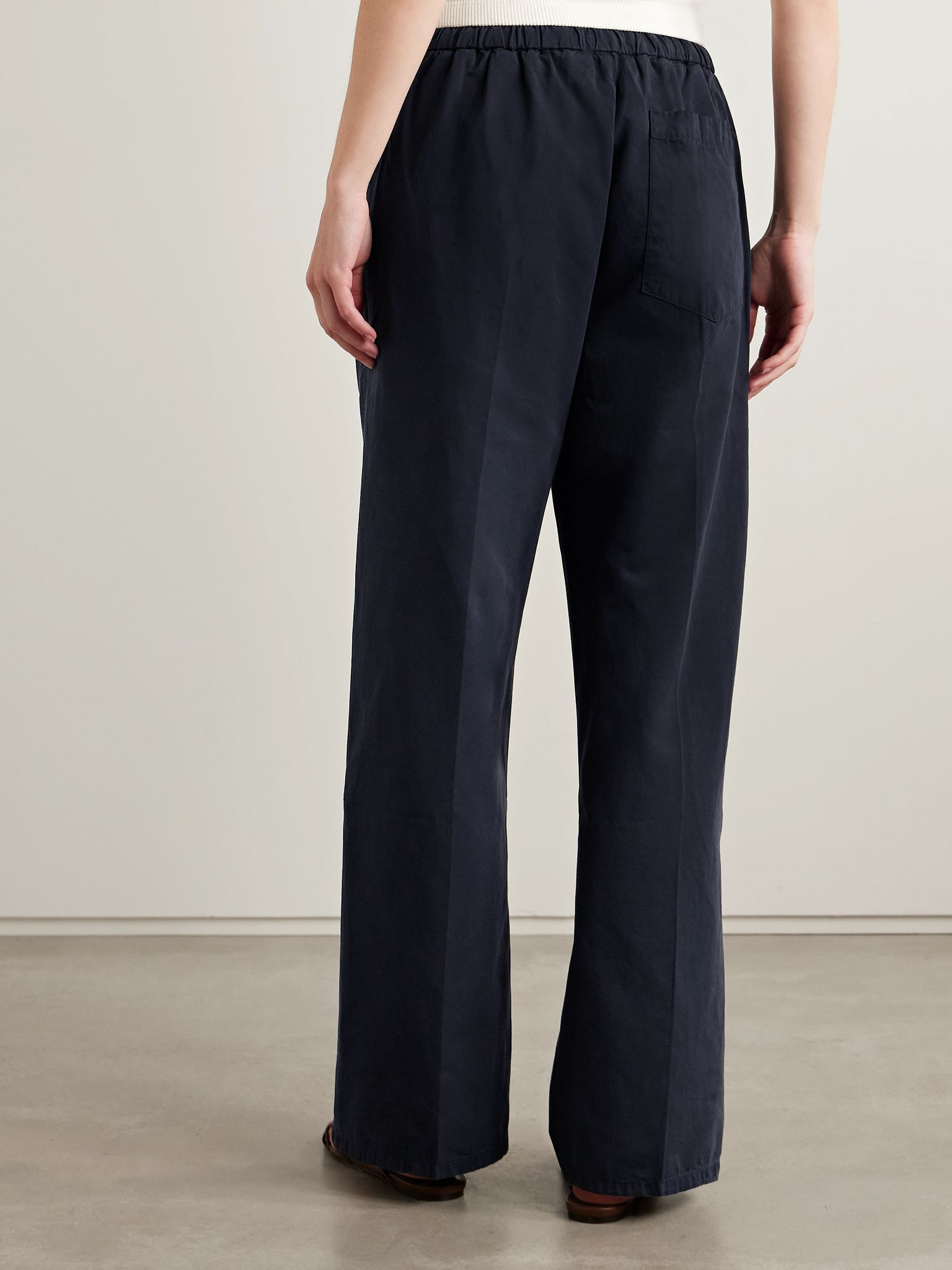 Aurora cotton and linen-blend wide-leg pants Navy - 4