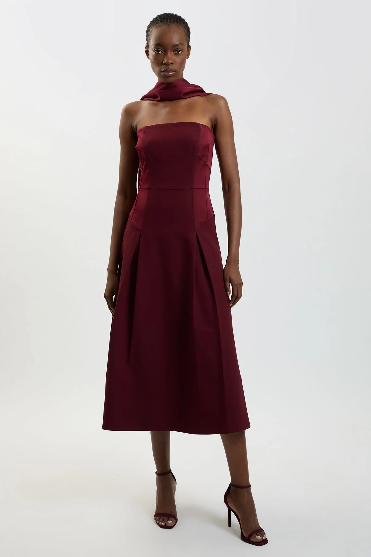 Satin Back Crepe Tailored Bardot Maxi Dress - 1
