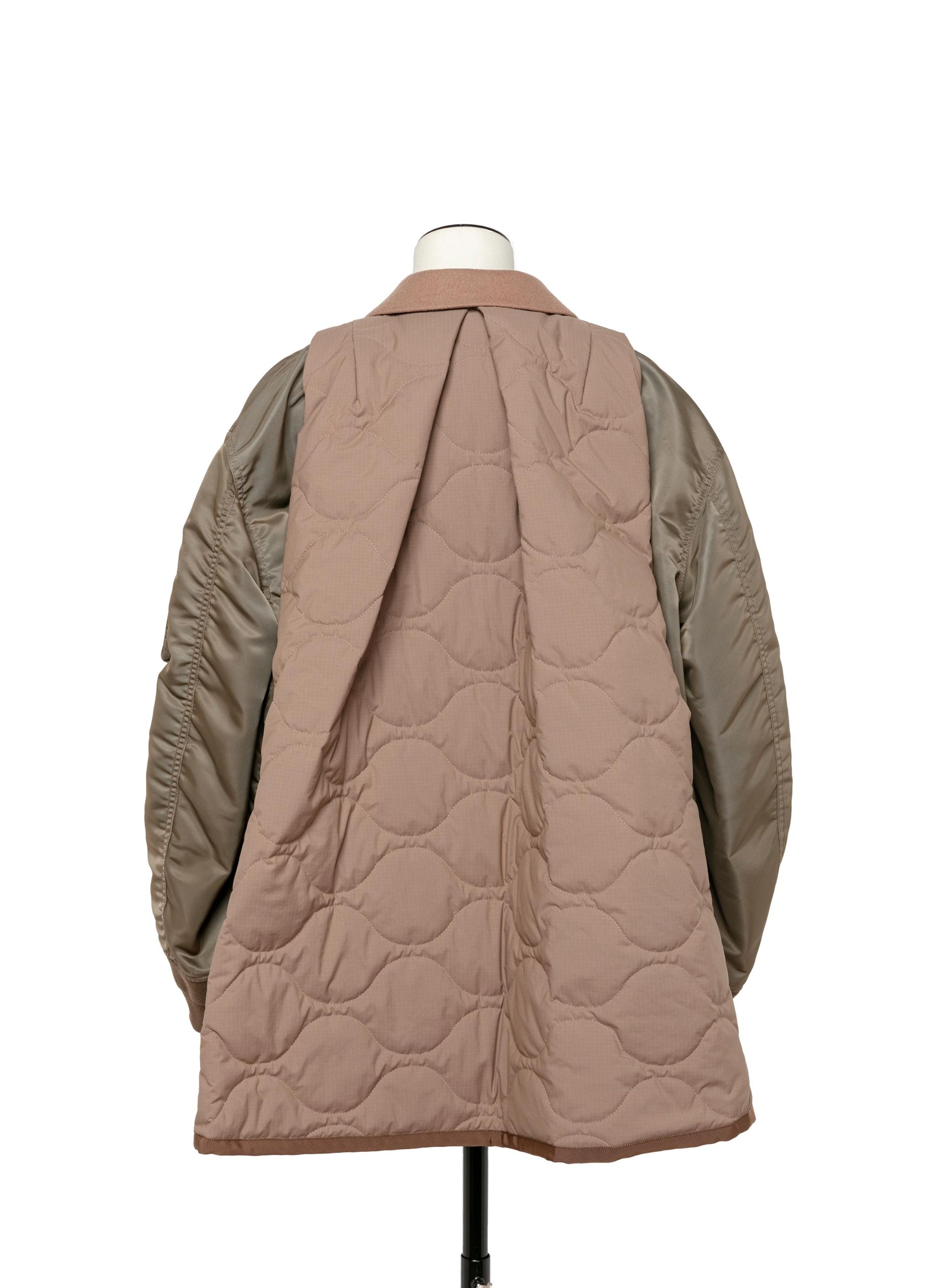 Wool Melton x Nylon Twill Quilted Coat - 3