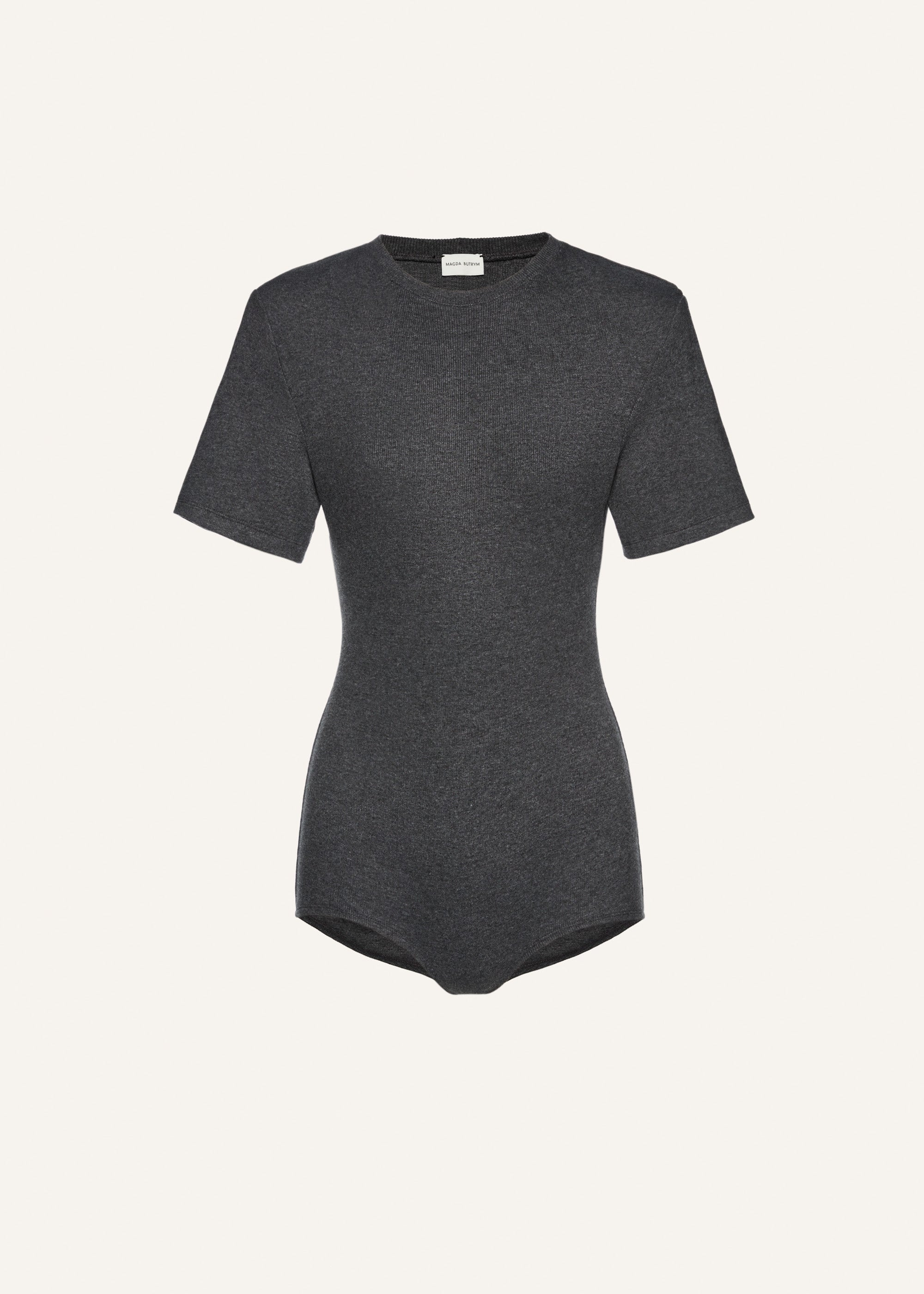 Ribbed short sleeve bodysuit in grey - 1