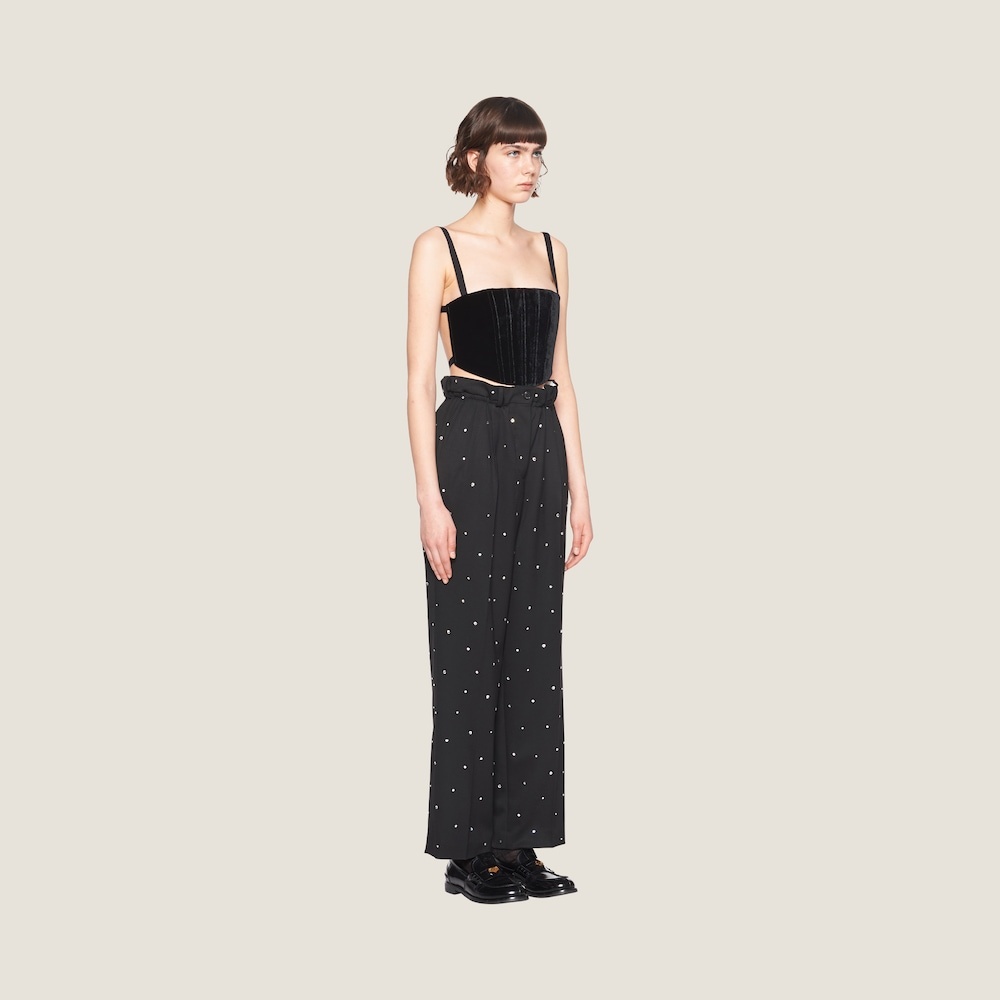 Embroidered grain de poudre pants - 4