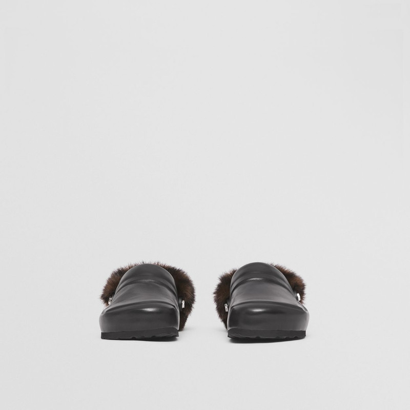 Faux Fur Trim Leather Slingback Mules 5