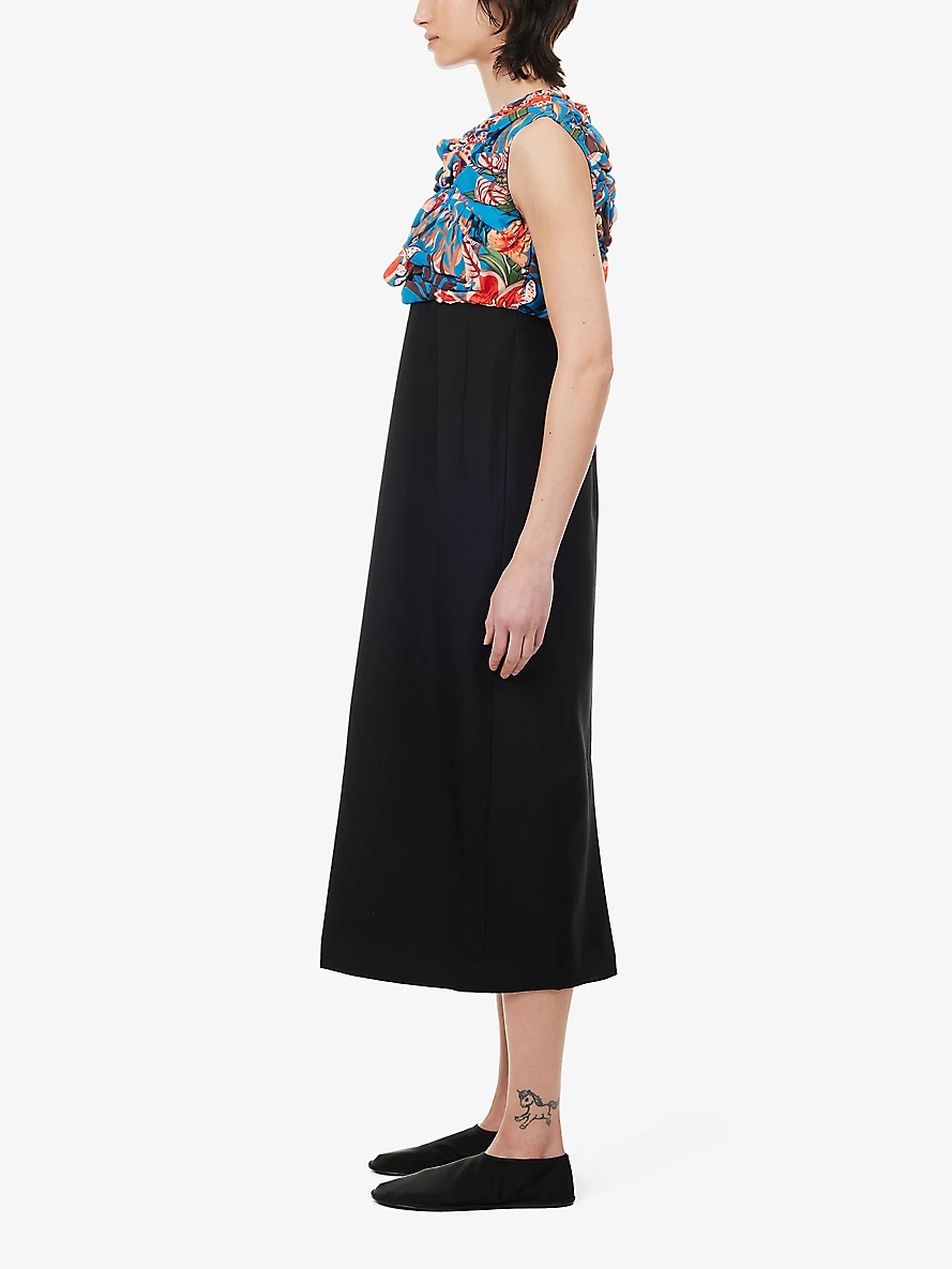 Floral-print ruched regular-fit woven midi dress - 3