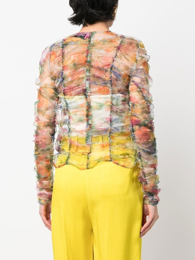 floral-print sheer blouse 4