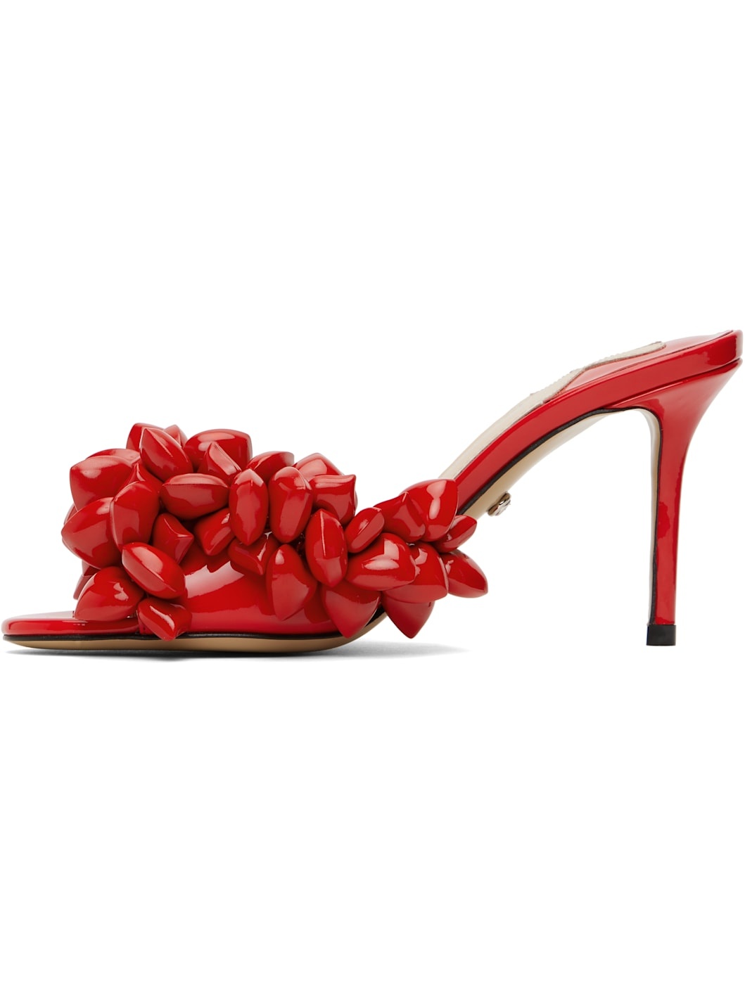 Red Puffy Heart Patent Mules - 3