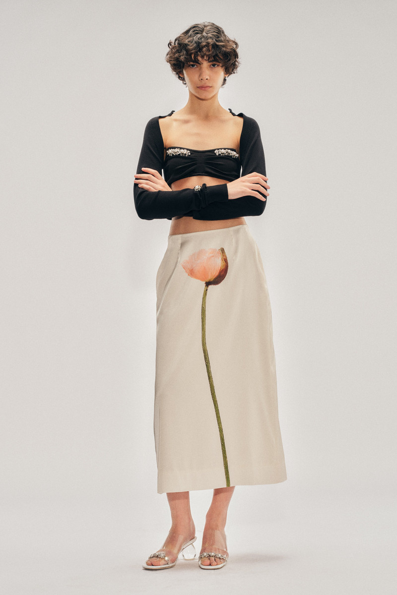 Poppy Motif Pencil Skirt 1
