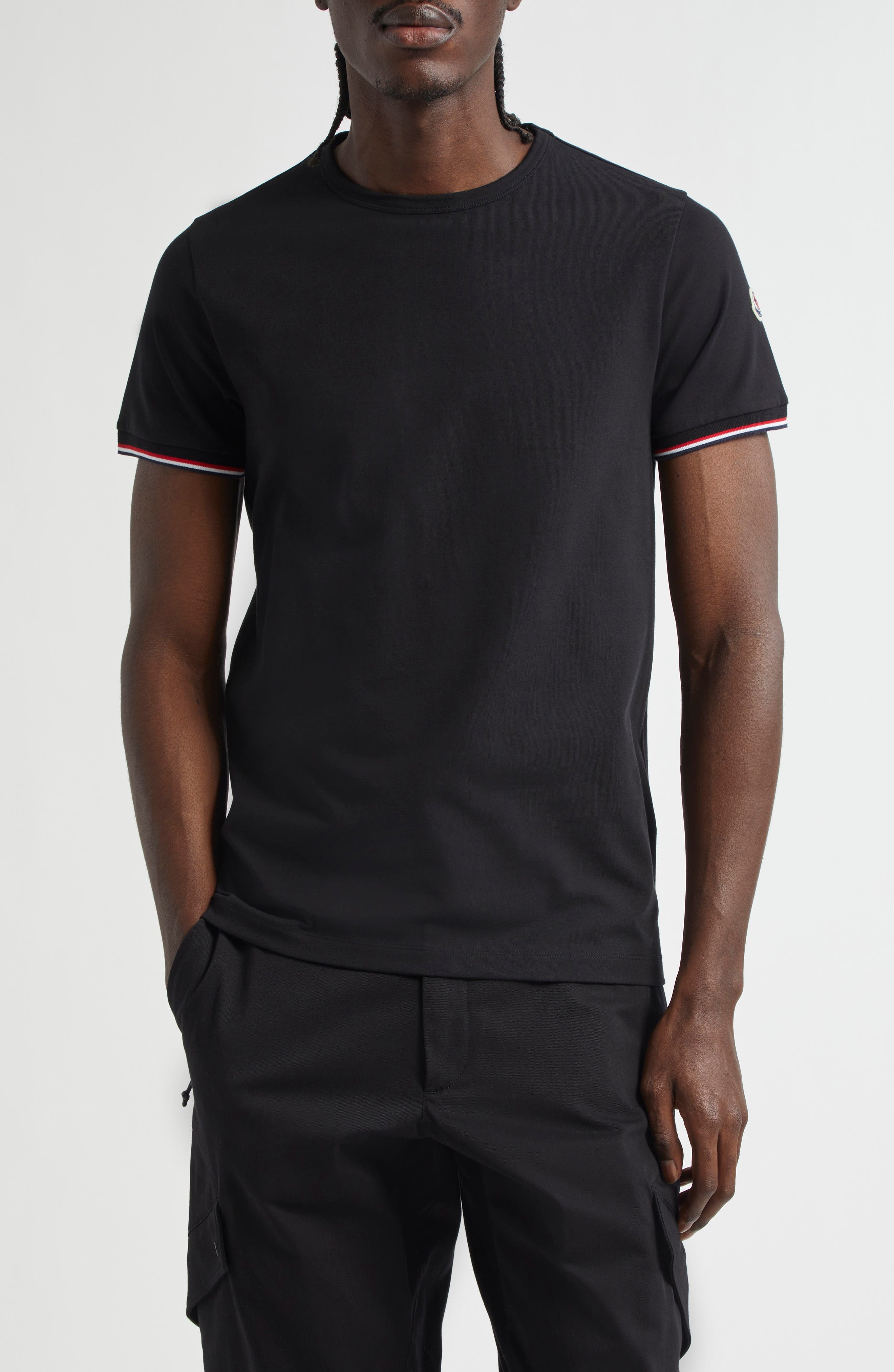 Moncler Tipped Cotton Stretch Jersey T-Shirt in Black/Black at Nordstrom - 1