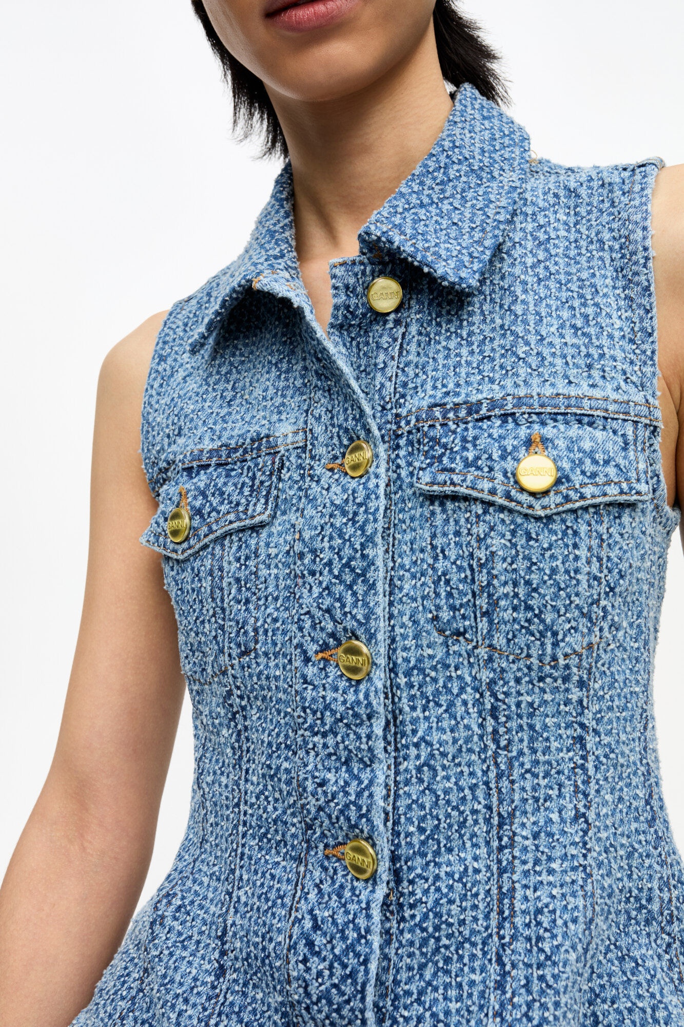 BLUE FLUFFY DENIM FITTED TOP - 5