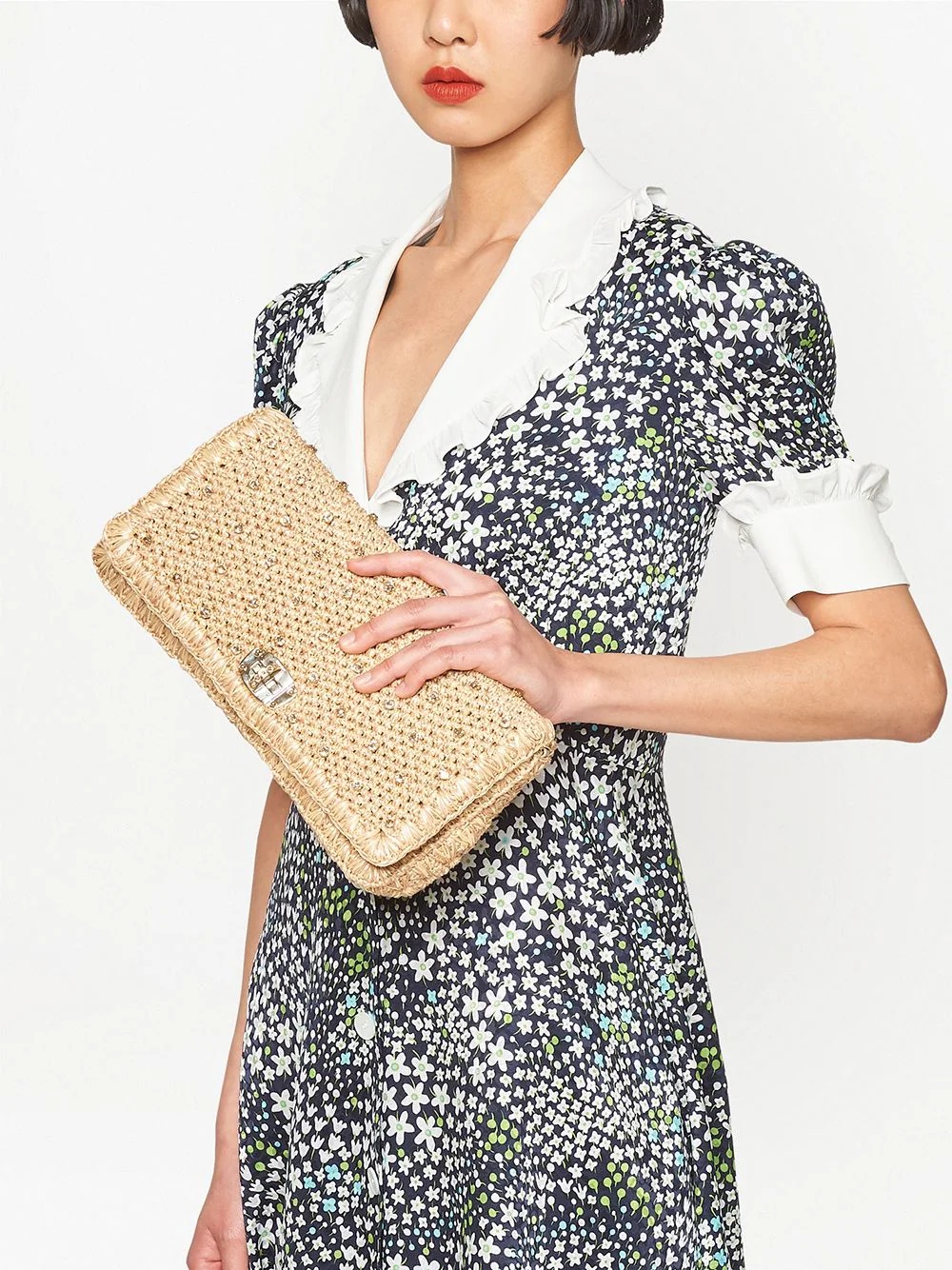 Miu Crystal raffia clutch bag - 6