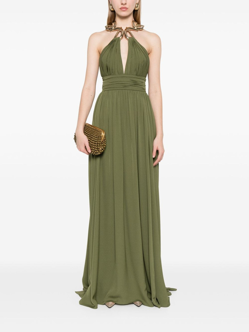 ELIE SAAB metallic-neck silk maxi dress outlook
