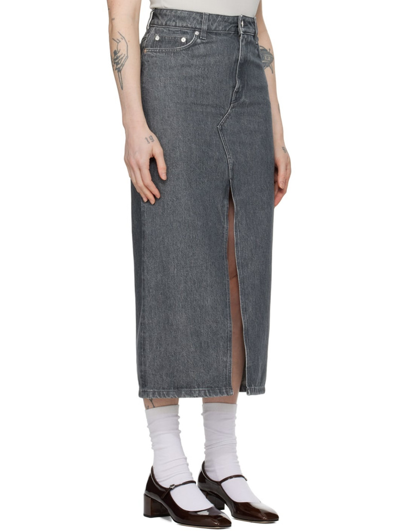 Gray Long Slit Denim Maxi Skirt 2
