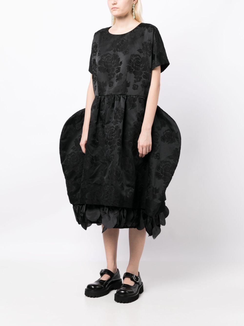 floral-appliqué bell-shape midi dress - 3