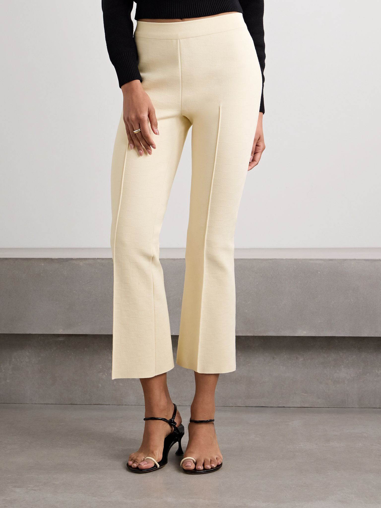 Kick cropped jacquard-knit stretch-cotton flared pants Off-white - 3