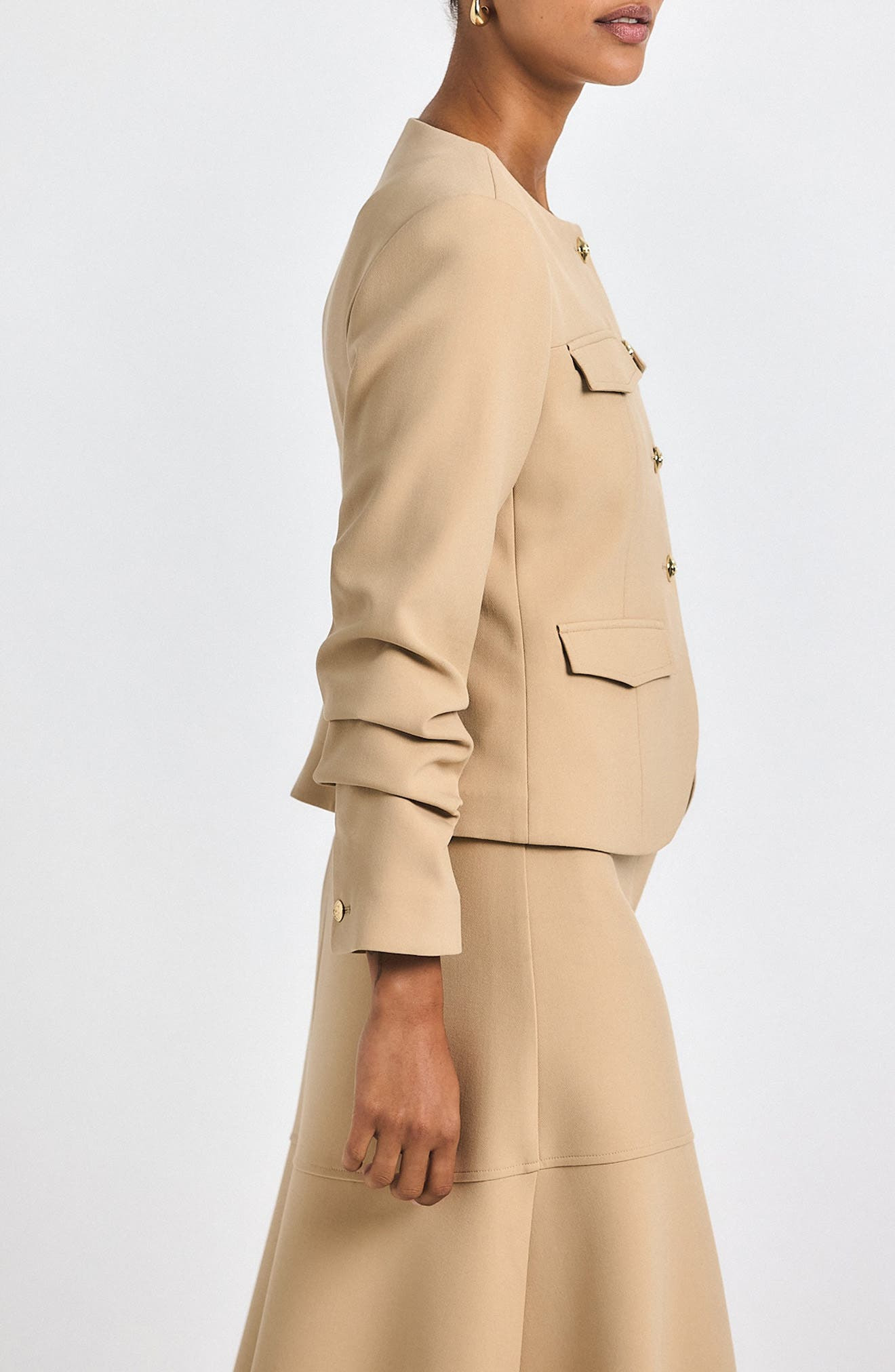 Derek Lam 10 Crosby Novessa Ruched Sleeve Jacket in Camel at Nordstrom - 3