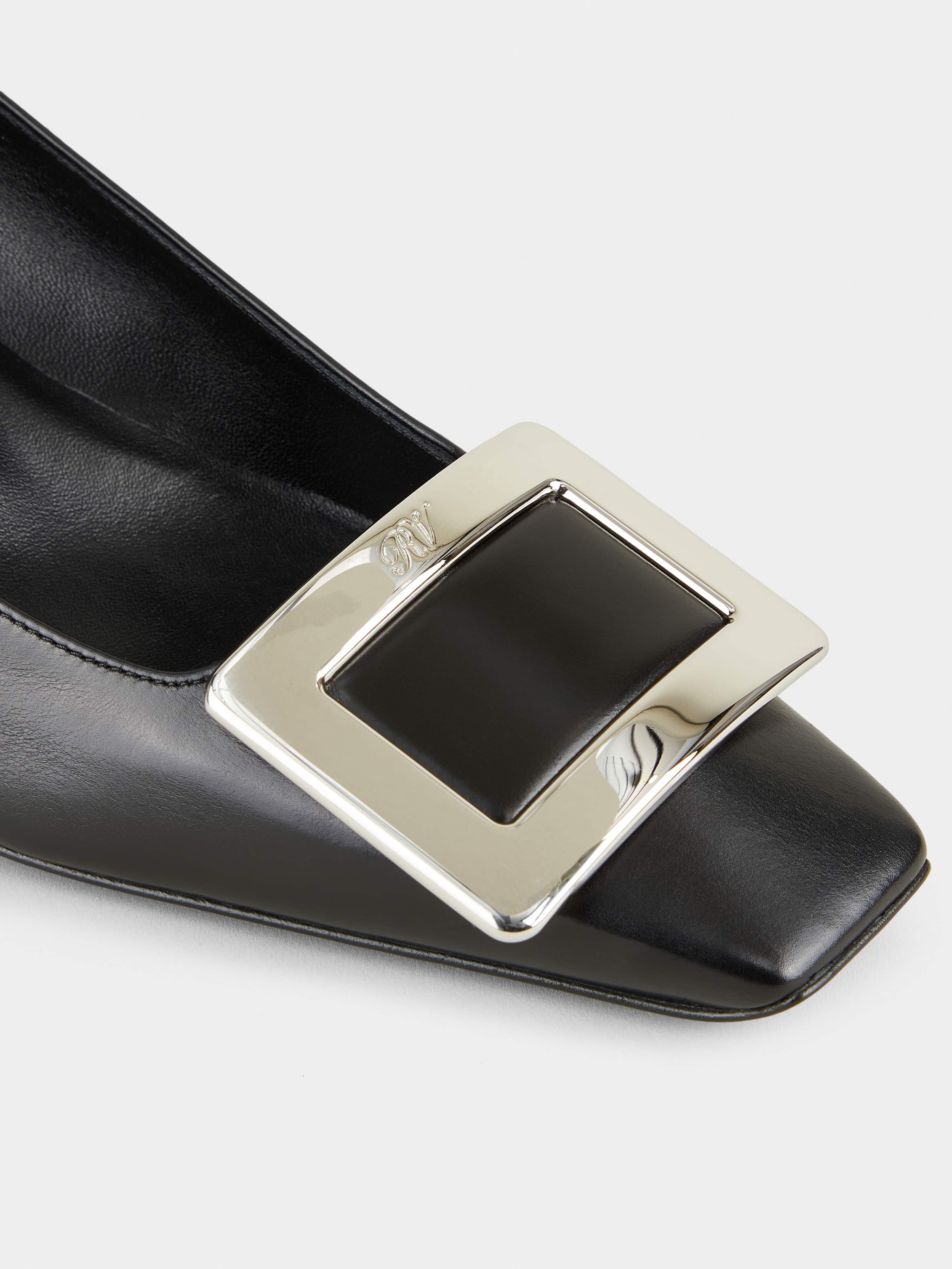 Belle Vivier Metal Buckle Pumps in Leather - 3