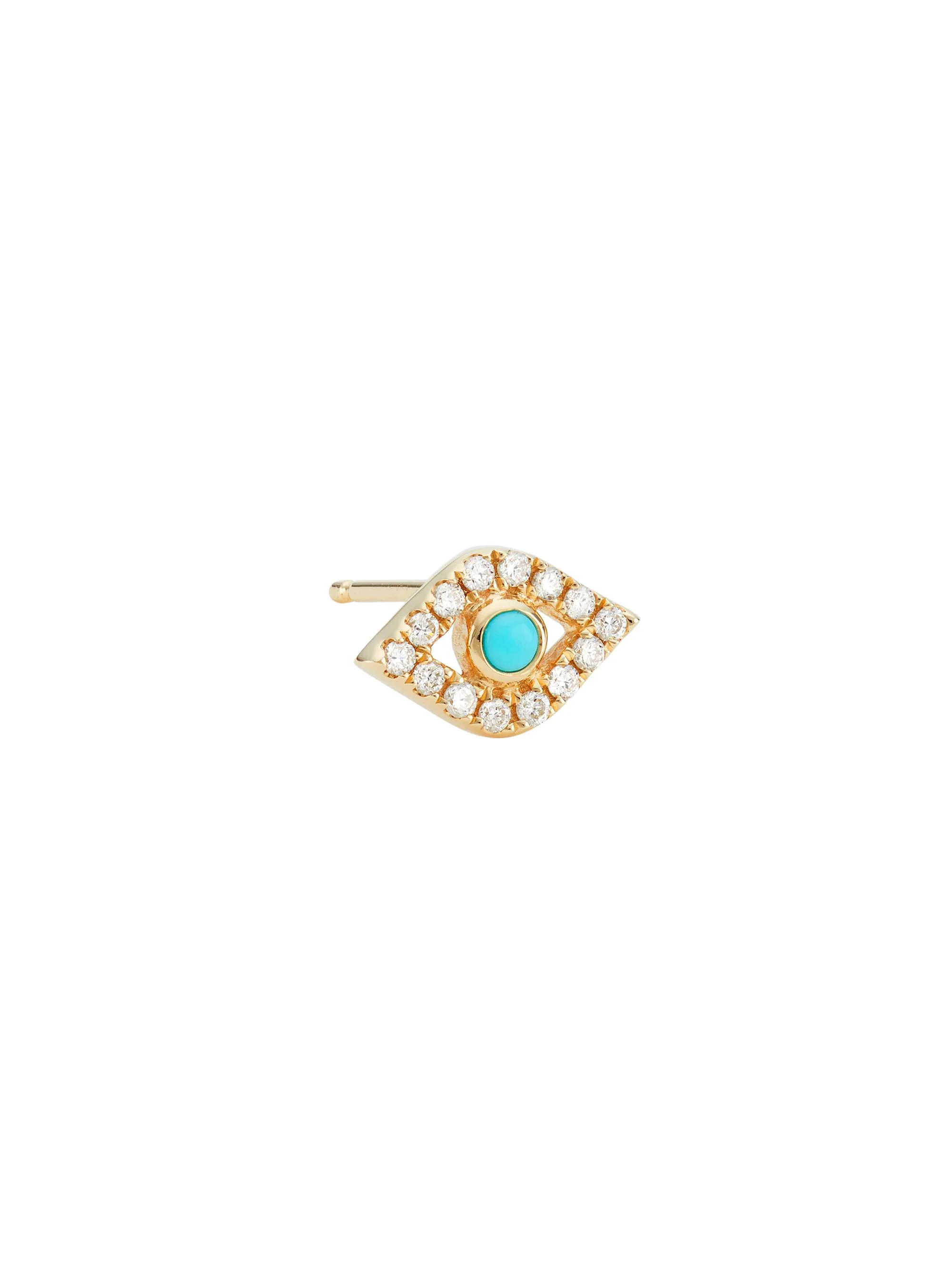 Women's 14K Yellow Gold, Diamond, & Turquoise Large Evil-Eye Stud Earring - 1