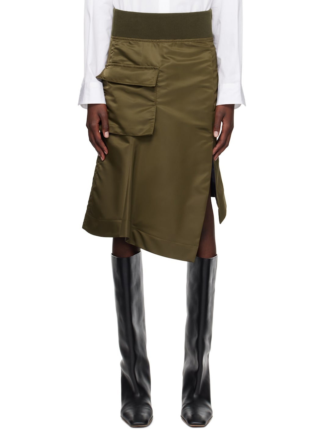 Khaki Asymmetrical Hem Miniskirt - 1