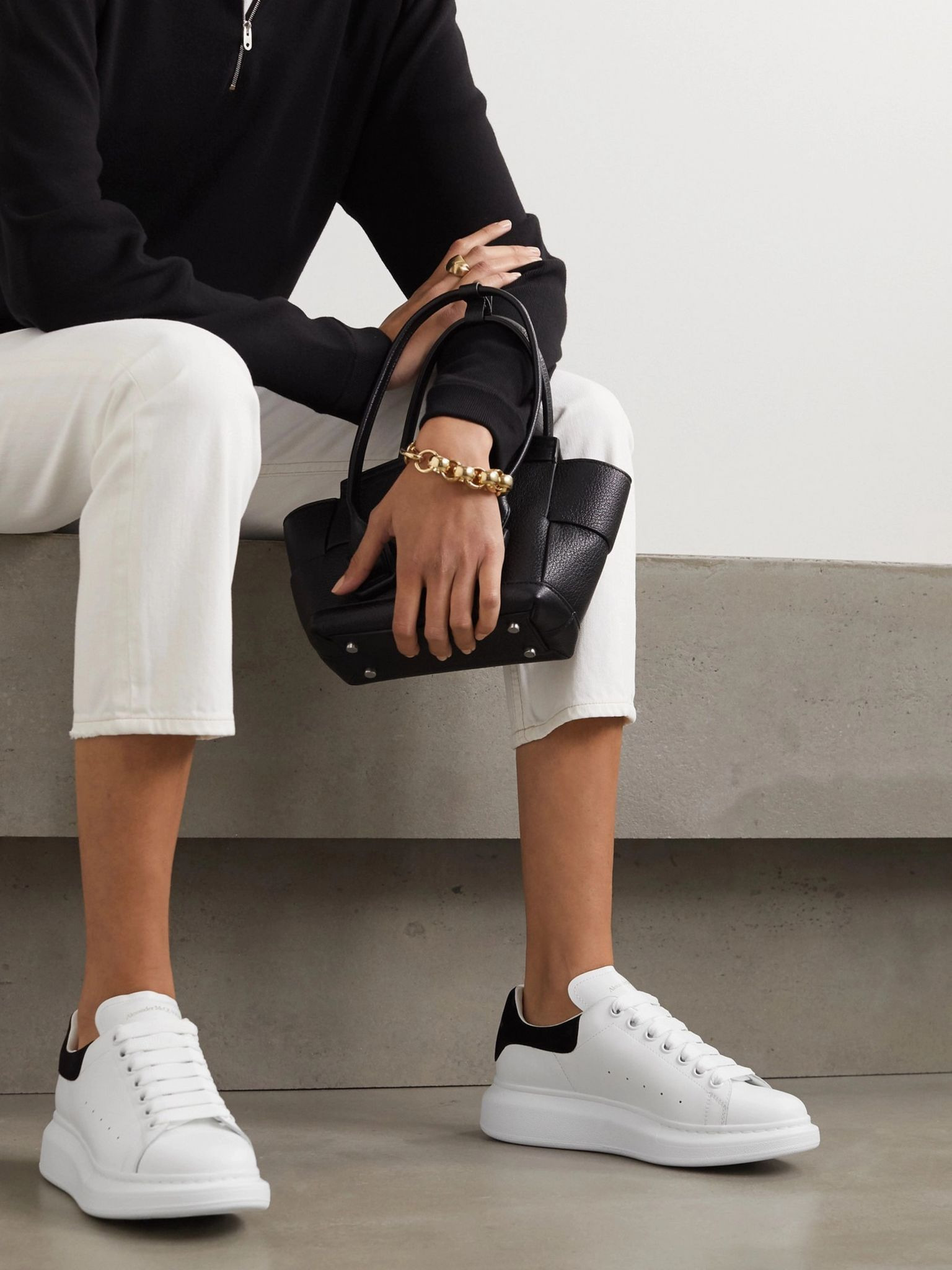 Suede-trimmed leather exaggerated-sole sneakers White - 2