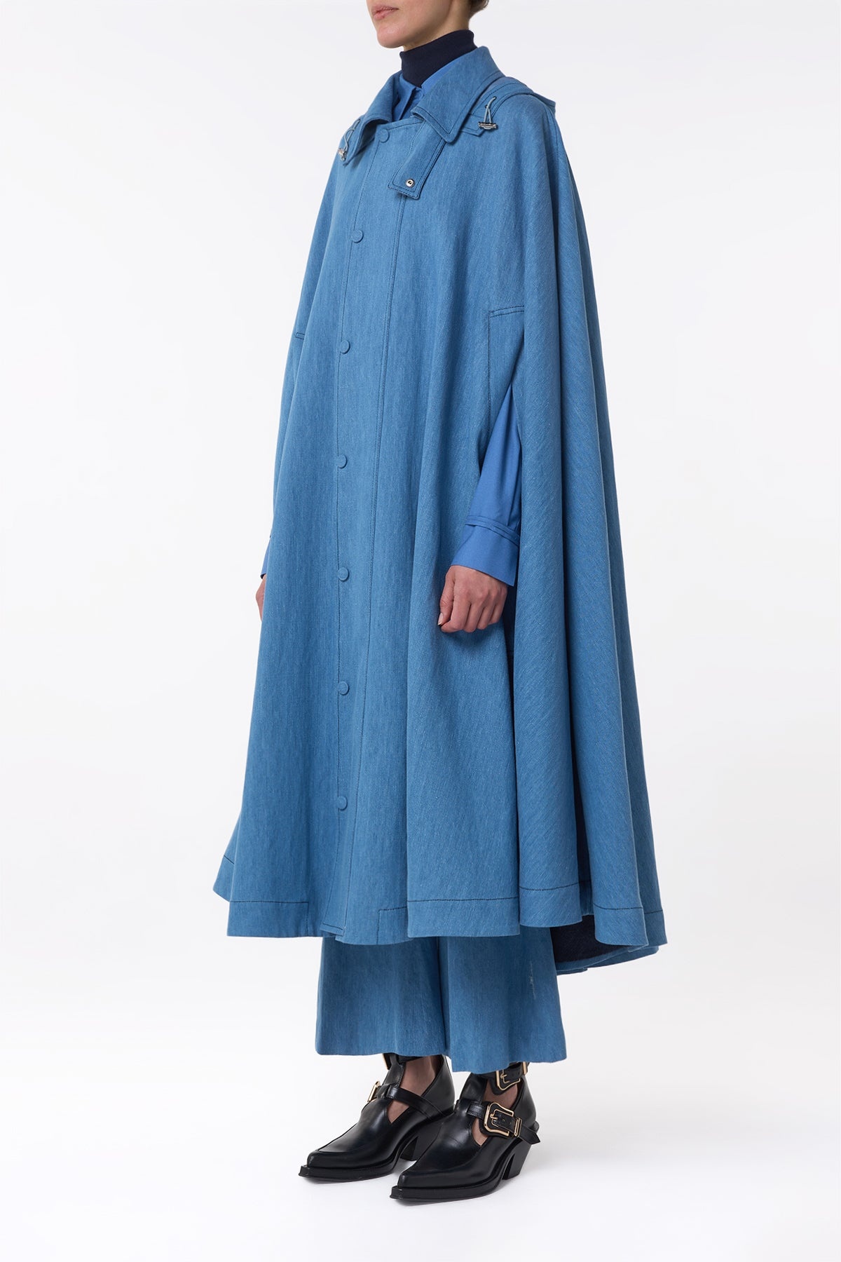 Sway Parker Cape in Light Blue Recycled Cotton Linen Denim - 3