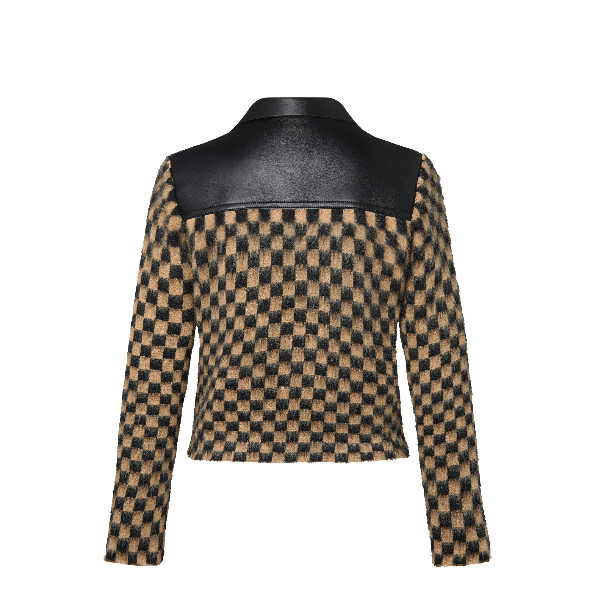 Leather Accent Damier Knit Jacket - 3