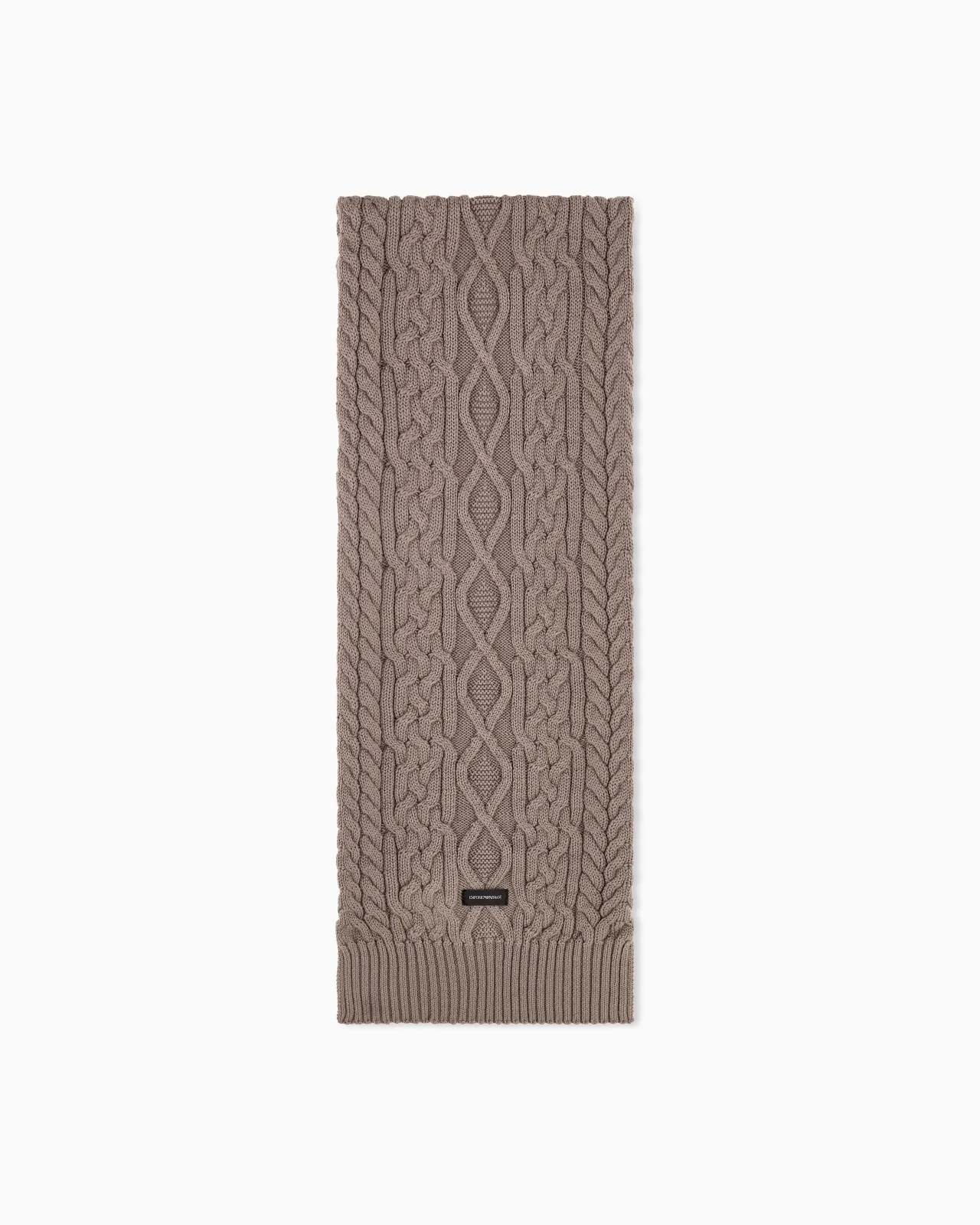 VIRGIN WOOL SCARF WITH CABLE KNIT AND RIBBED EDGES - 1