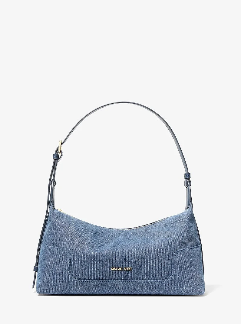 Teddi Medium Washed Denim Slouchy Shoulder Bag - 1