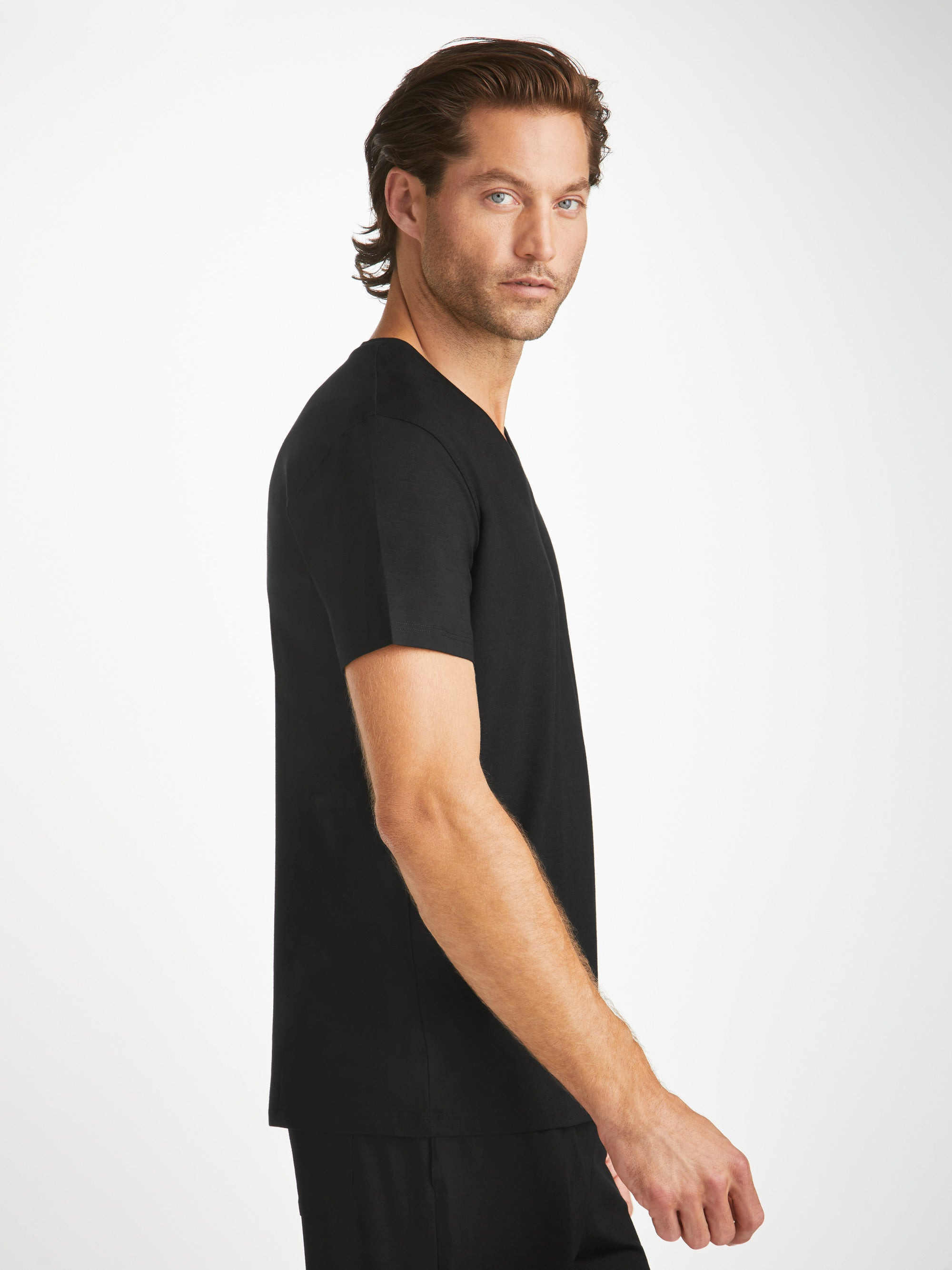 Men's V-Neck T-Shirt Basel Micro Modal Stretch Black - 8