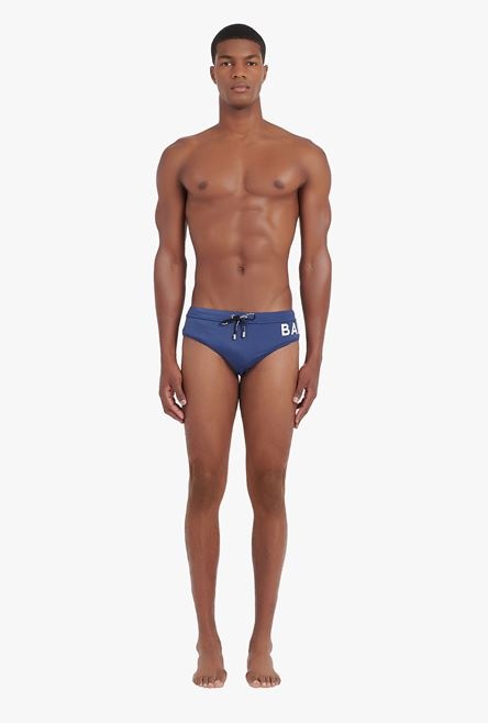 Navy blue swim briefs with embroidered Balmain logo - 4