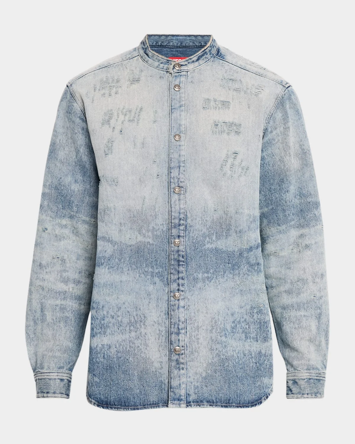 Men's D-Simp Band-Collar Denim Snap-Front Shirt - 1