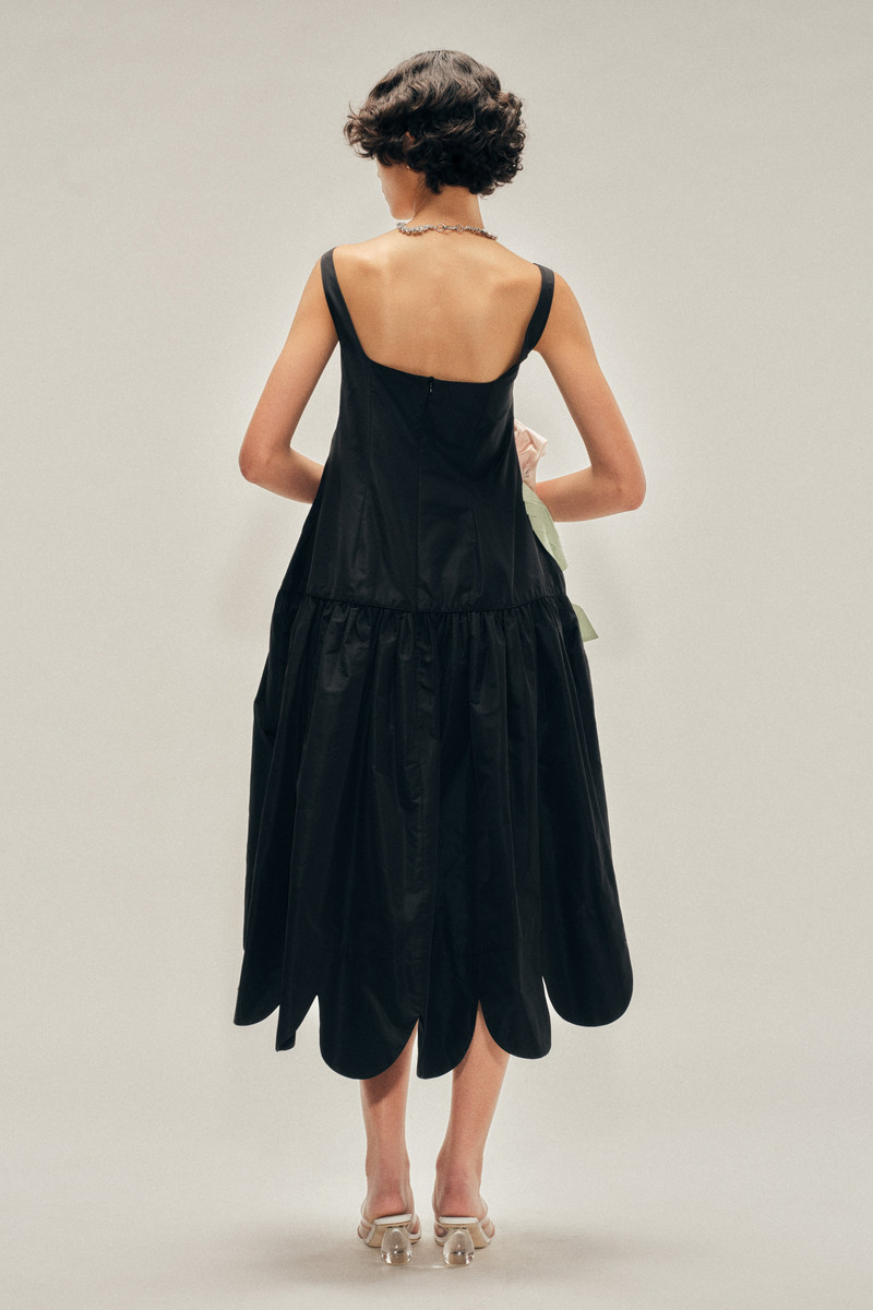 Pressed Rosette Tilted Neck Petal Hem Dress 3