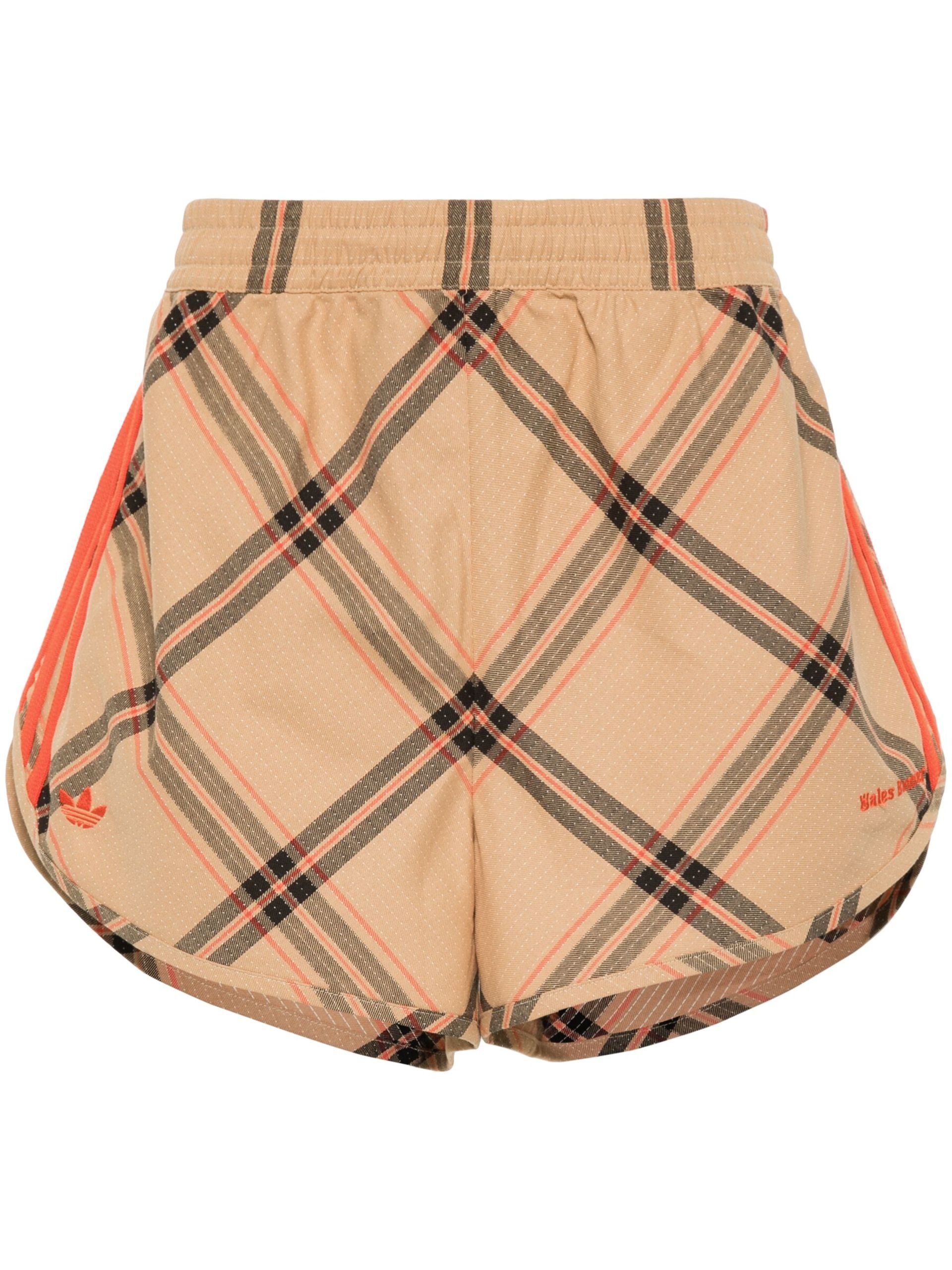 X Wales Bonner Neutral Checked Track Shorts - 1