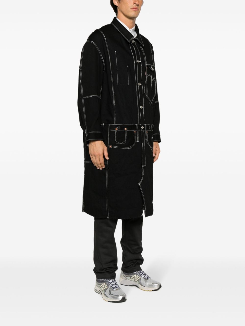 x Levi's contrast-stitching denim midi coat - 3