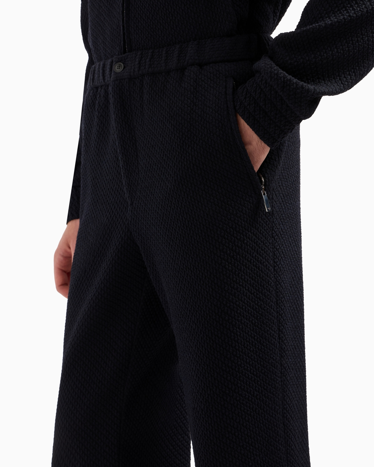 TROUSERS IN A 3D-EFFECT JERSEY-WOOL BLEND STRETCH KNIT - 5