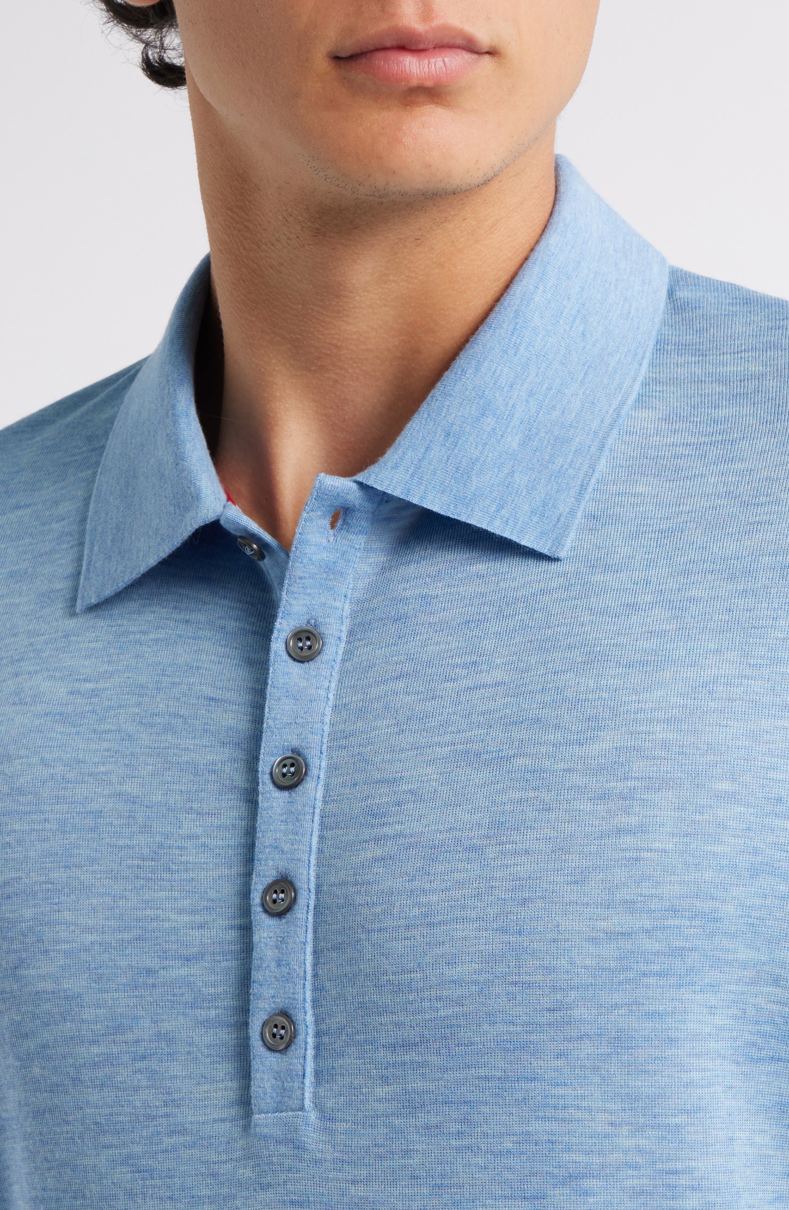 Thom Browne 4-Bar Virgin Wool Jersey Polo in Light Blue at Nordstrom - 4