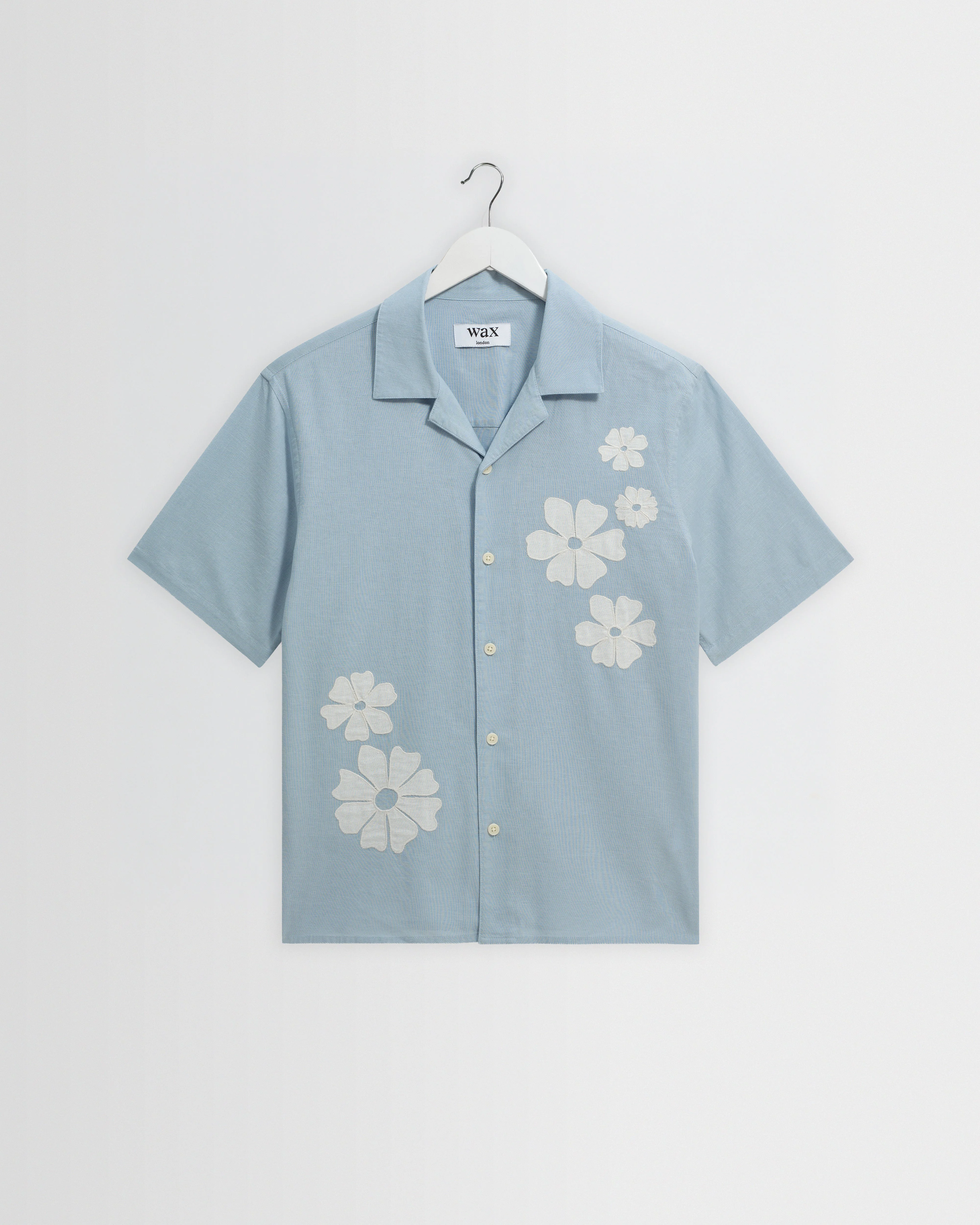 Didcot - Blue And Ecru Floral Applique Short-Sleeve Shirt - 1